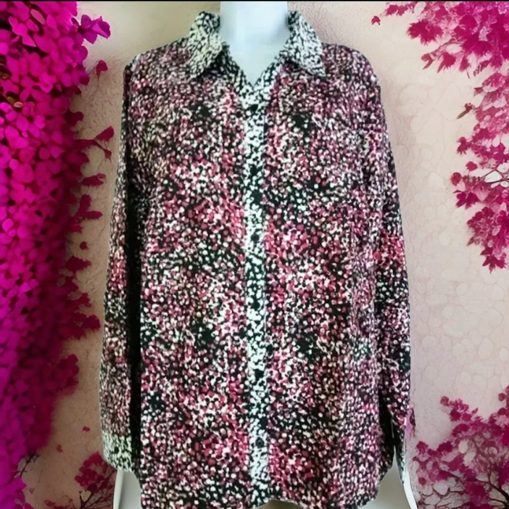 NWT Blair Fiesta Long Sleeve Women's Shirt Blouse Size 3XL Red Black White Brown